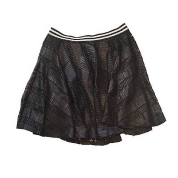 BCBGeneration Black Leather Mesh Circle Skirt Size 2 - Picture 5 of 8